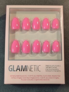 GLAMNETIC Hot Pink Short Oval Press-On Nails